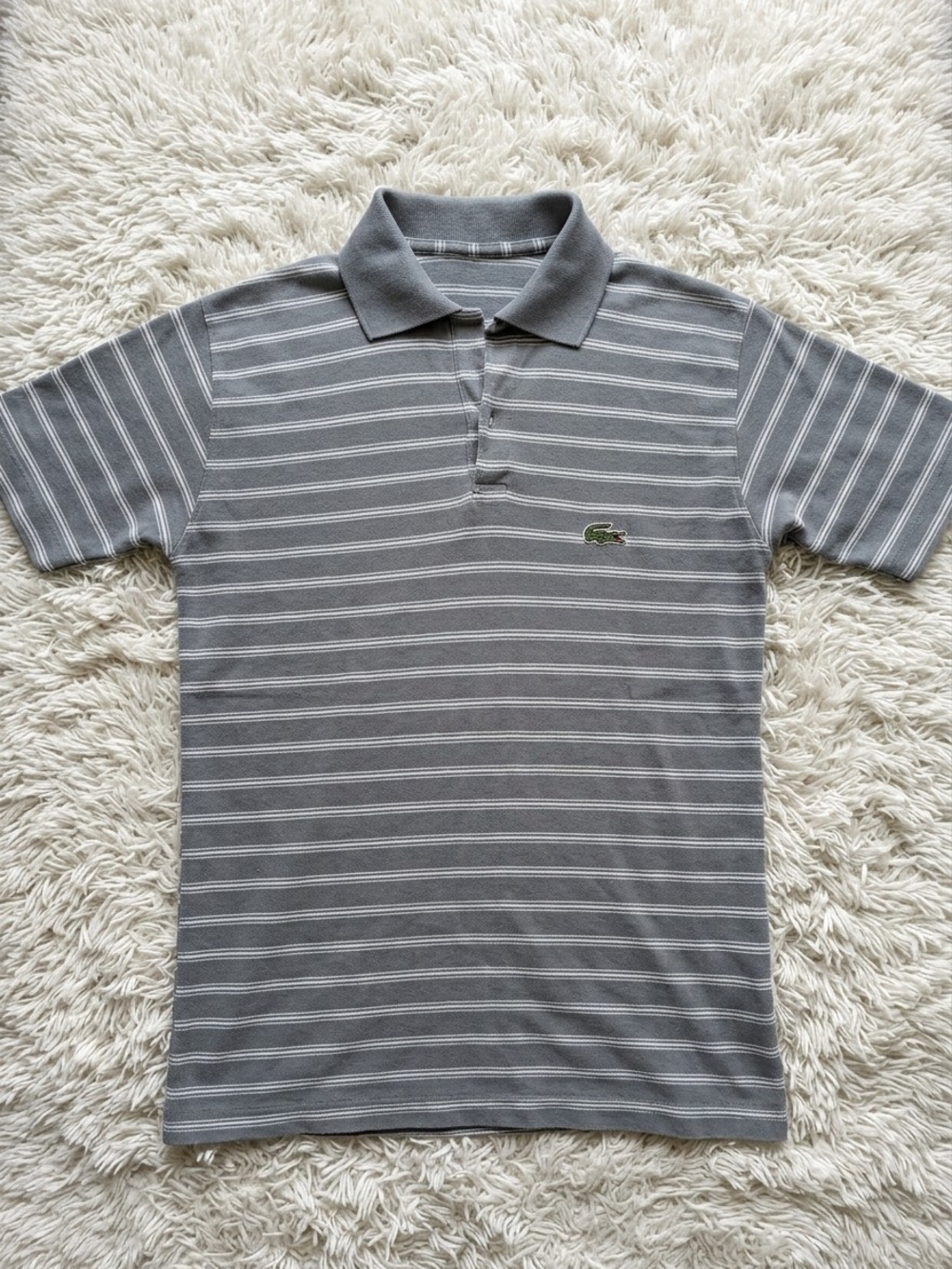 Lacoste Grey Striped Polo with Green Crocodile Logo
